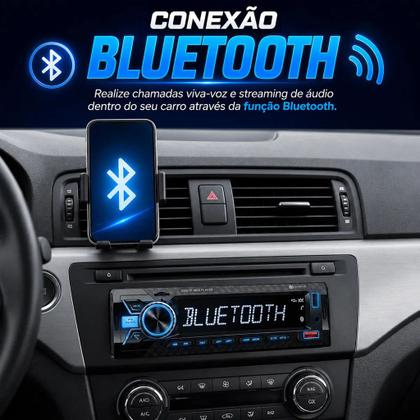 Imagem de Som pra carro Aparelho 1 din Mp3 Player Radio automotivo Etech Combat Controle Bluetooth usb carrega