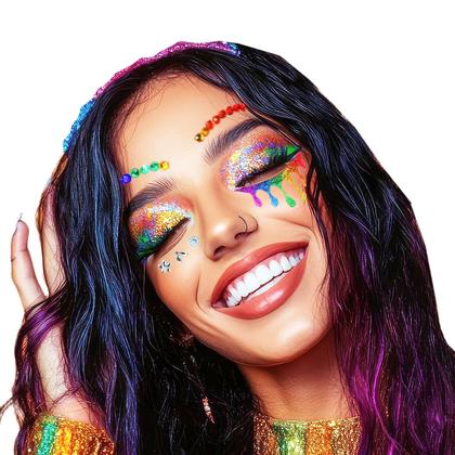 Imagem de Sombra Neon 6 Cores Luz Negra + Glitter 6 Cores Sortidas + Face Jewels - Maquiagem Carnaval Festa Balada Halloween