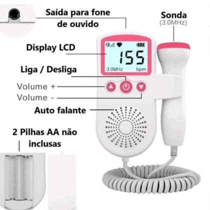 Imagem de Sonar Fetal Doppler Ultrassom Ouvir Batimentos Bebe Monitor Cor Azul
