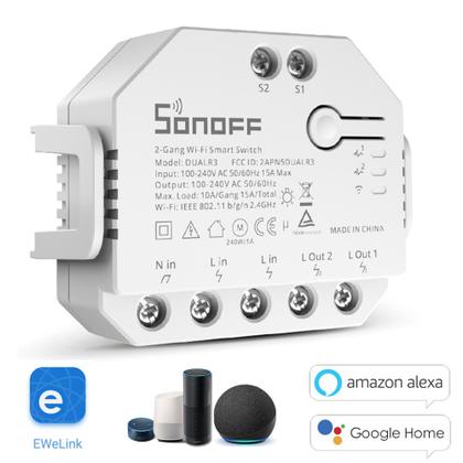 Imagem de Sonoff Dual R3 Automação 2ch Wifi Motor Cortina Persiana C/ Consumo Energia