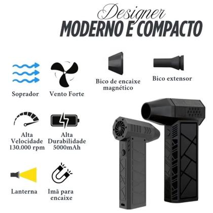 Imagem de Soprador De Ar Portátil Jato Turbo Preto Bivolt