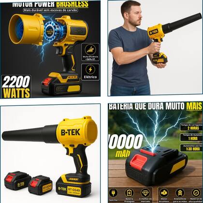 Imagem de Soprador Profissional Turbo Bivolt 2 Baterias Folhas 2200w