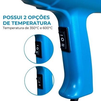 Imagem de Soprador Térmico 2000W com 7 Acessórios 2 Temperaturas 350 600 Cabo 1.7m 220V Importway Iwsta220