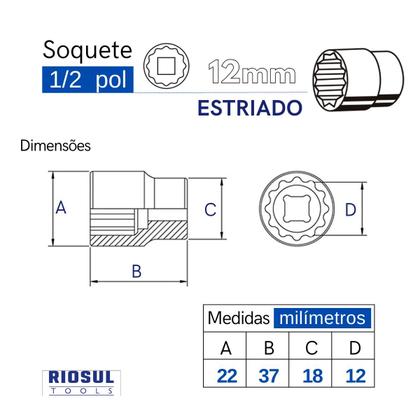 Imagem de Soquete 1/2Pol x 12MM ESTRIADO CRV 010209 RIO SUL