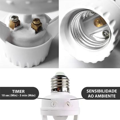Imagem de Soquete com Sensor de Presença Infravermelho para Lâmpadas E27 Bivolt com Detecção 360 Graus
