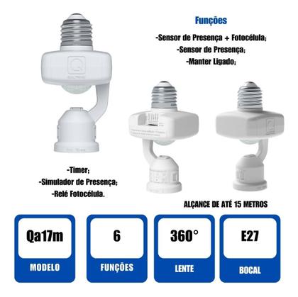 Imagem de Soquete Com Sensor Presenca Qualitronix Teto E-27 Qa17m