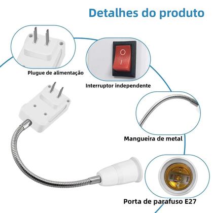 Imagem de Soquete De Lâmpada Rotativo E27 Com Interruptor Liga/Desliga E Base De Extensão Flexível EU US UK