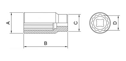Imagem de Soquete Estriado Longo 30mm Encaixe 1/2 Cromo Vanadio Waft