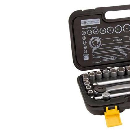 Imagem de Soquete Jogo 10 à 32 MM Encaixe 1/2 POL Estriado c/ 18 Peças VONDER
