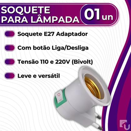 Imagem de Soquete Para Lâmpada Com Adaptador De Tomada e Botão Liga/Desliga E27 Bestfer