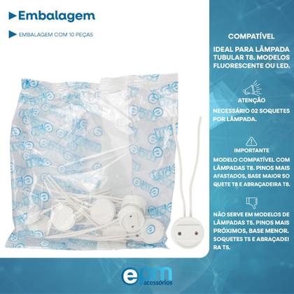 Imagem de Soquete para Lampada Tubular T8 Fluorescente Led C/ Rabicho C/ Inmetro