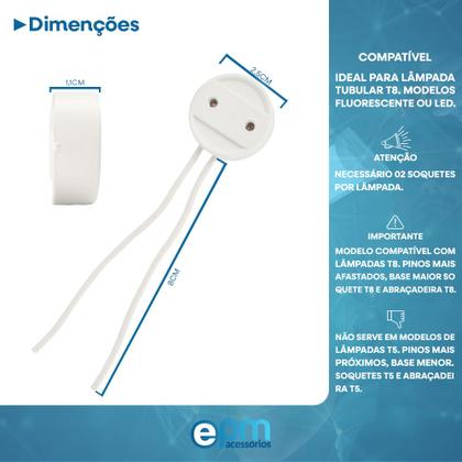 Imagem de Soquete para Lampada Tubular T8 Fluorescente Led C/ Rabicho C/ Inmetro