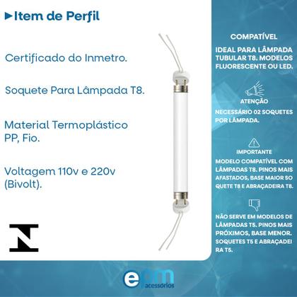 Imagem de Soquete para Lampada Tubular T8 Fluorescente Led C/ Rabicho C/ Inmetro