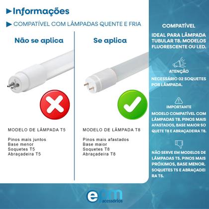 Imagem de Soquete para Lampada Tubular T8 Fluorescente Led C/ Rabicho C/ Inmetro