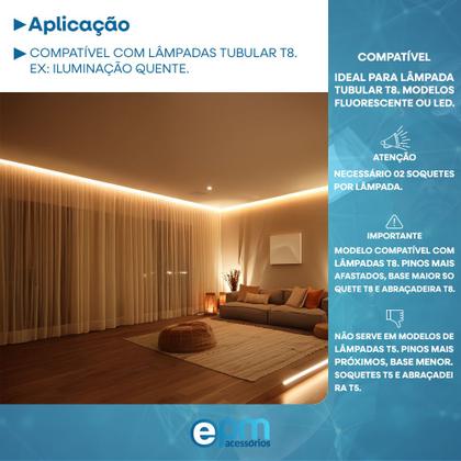 Imagem de Soquete para Lampada Tubular T8 Fluorescente Led C/ Rabicho C/ Inmetro