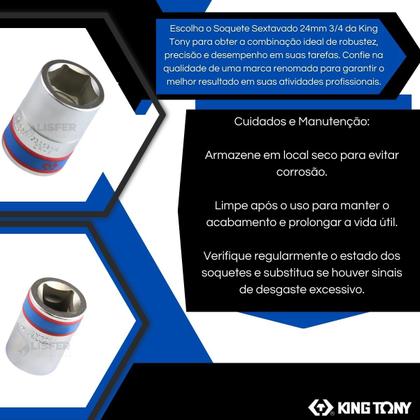 Imagem de Soquete Sextavado 24mm 3/4 - King Tony 