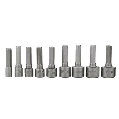 Imagem de Soquetes para Parafusadeira Kit 9 Peças Aço Jogo 1/4" 5mm à 13mm Acessórios para Kit de Ferramentas