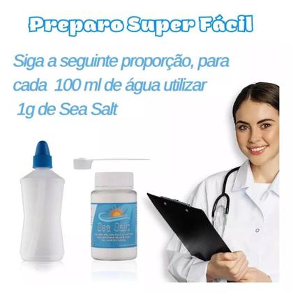 Imagem de Soro Lavagem Nasal Pó 100g + Frasco Limpeza Nariz Bico Reto