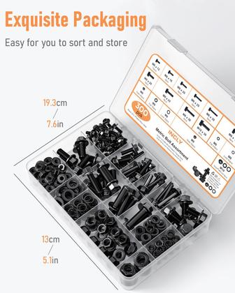 Imagem de Sortimento de parafusos métricos INCLY 300 unidades M6 M8 M10 com arruelas