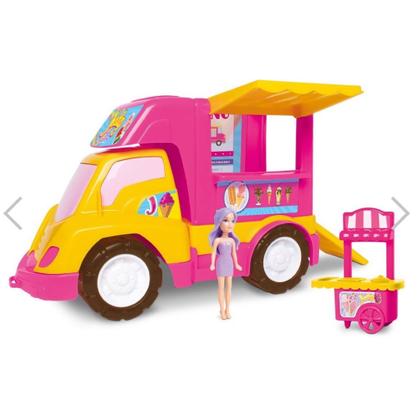 Imagem de Sorveteria de brinquedo com carrinho boneca e food truco rosa de plástico para menina maquina de sorvete presente