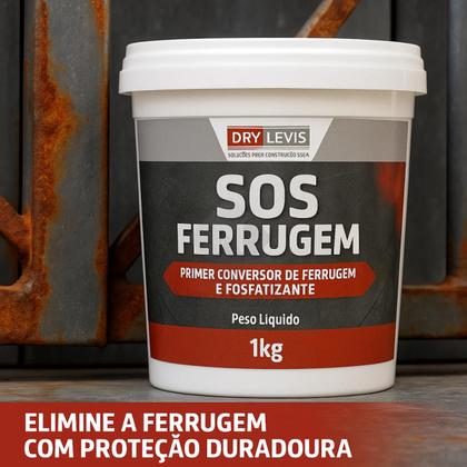 Imagem de SOS Ferrugem DryLevis 1Kg  Convertedor de Ferrugem Primer Anticorrosivo Base DÁgua Vermelho