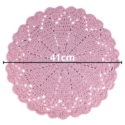 Imagem de Sousplat Crochê Barbante 6 Rosa Claro de Mesa Redondo Feito A Mão Decoração Linda Para Sua Mesa