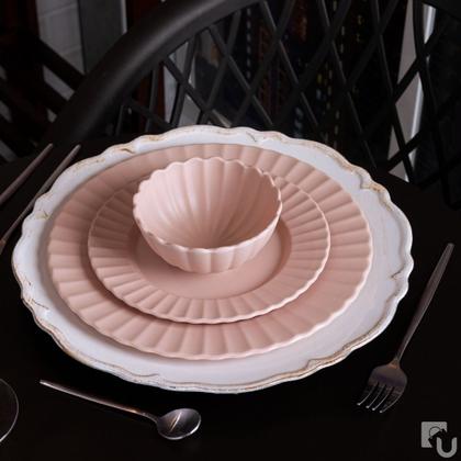 Imagem de Sousplat De Plástico Redondo Patinado Moon Branco Mesa Posta 33cm Lyor