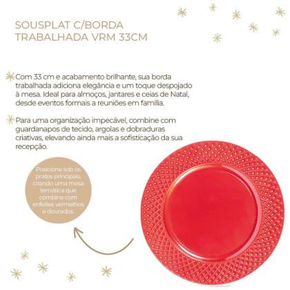 Imagem de Sousplat Natal Vermelho Borda Trabalhada Decoração 33cm