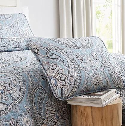 Imagem de Southshore Fine Living, Inc. Farmhouse Paisley Quilt Set Leve, Coverlet Colcha de 3 Peças Boho Farmhouse Set com duas farsas correspondentes (98 em Wide x 98 em Long), Aqua, Full / Queen