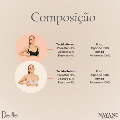 Imagem de Soutien Nayane Rodrigues para Amamentação Click Funcional Alça Larga Detalhe em Renda sem Bojo