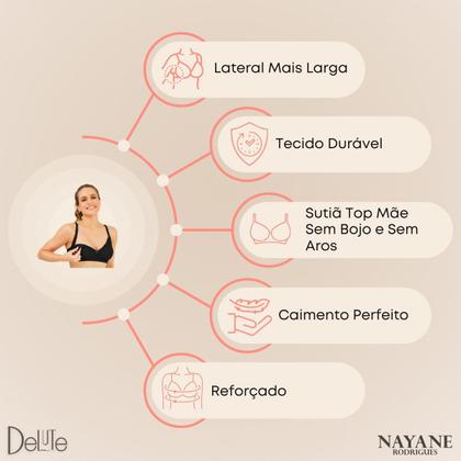 Imagem de Soutien Nayane Rodrigues para Amamentação Click Funcional Alça Larga Detalhe em Renda sem Bojo