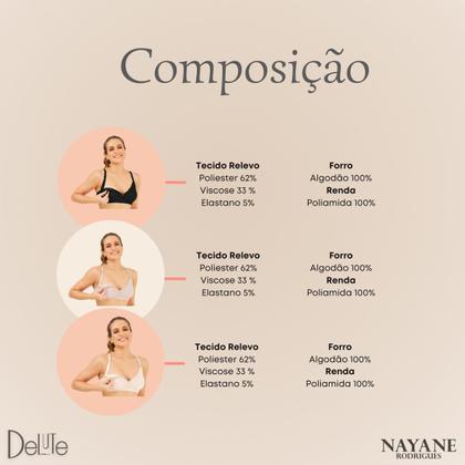 Imagem de Soutien Nayane Rodrigues para Amamentação Click Funcional Alça Larga Detalhe em Renda sem Bojo