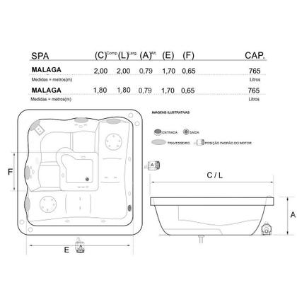 Imagem de Spa Quadrado hidromassagem 5 lugares Malaga + Kit Instalação