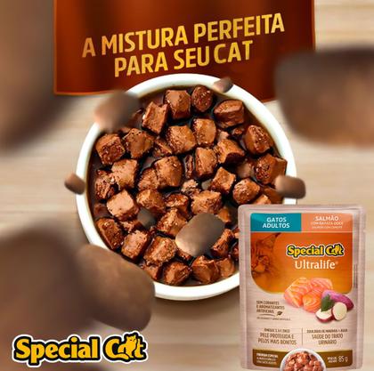 Imagem de Special Cat Sache Gatos Adultos Salmão e Batata Doce 85g 6 unid Ração Úmida