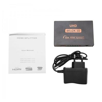 Imagem de Splitter Distribuidor Divisor HDMI 4k 1x4, FHD, 3840p, 3D UHD, Preto