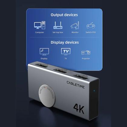 Imagem de Splitter HDMI Switch Duplicador 2 entradas 1 Saída 2x1 4K