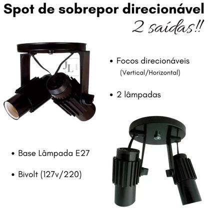 Imagem de Spot Duplo Bocal E27 Direcionável Aletado Bivolt De Sobrepor 