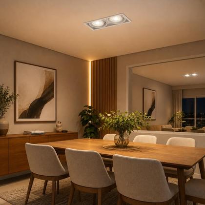 Imagem de Spot Embutir Duplo Recuado Par20 Interlight Il4707 Branco Direcionavel Teto Gesso Sala Quarto Cozinha Iluminacao Interna Moderna Residencial Comercial