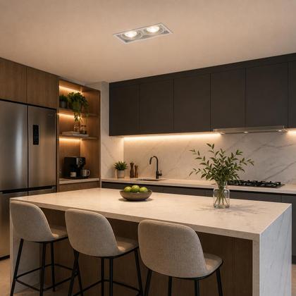 Imagem de Spot Embutir Duplo Recuado Par20 Interlight Il4707 Branco Direcionavel Teto Gesso Sala Quarto Cozinha Iluminacao Interna Moderna Residencial Comercial
