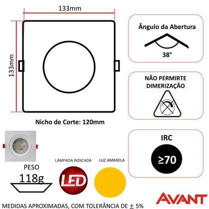 Imagem de Spot Led Quadrado Embutir 12W Branco Quente 3000K Amarelo