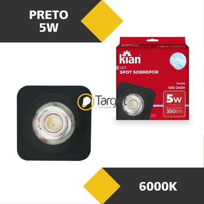 Imagem de Spot LED Sobrepor Quadrado Preto 5W 6000K Branco Frio Bivolt