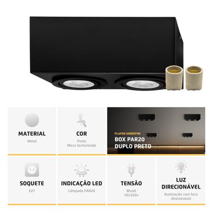 Imagem de Spot Plafon Sobrepor Box Par20 Duplo Direcionável + Led 4,8w