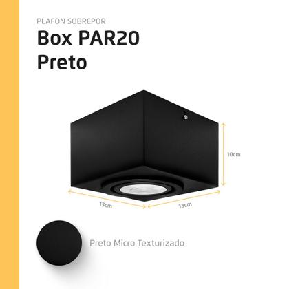 Imagem de Spot Plafon Sobrepor Box Quadrado Par20 Preto + Led 7w Branco Frio