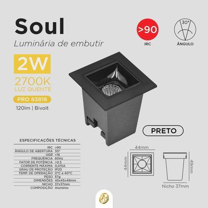 Spot Quadrado Led Embutir Picco 2W 2700K Luz Quente Bivolt - Opus Imagem de Spot Quadrado Led Embutir Picco 2W 2700K Luz Quente Bivolt