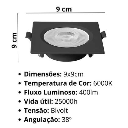 Imagem de Spot Quadrado Preto LED Integrado 5W Bivolt Branco Frio