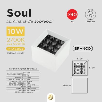 Imagem de Spot Sobrepor Led Picco Quadrado Duplo 10W Bivolt Opus 2700K