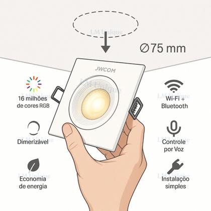 Imagem de Spot Wifi Led Inteligente Rgb Alexa Embutir Quadrado
