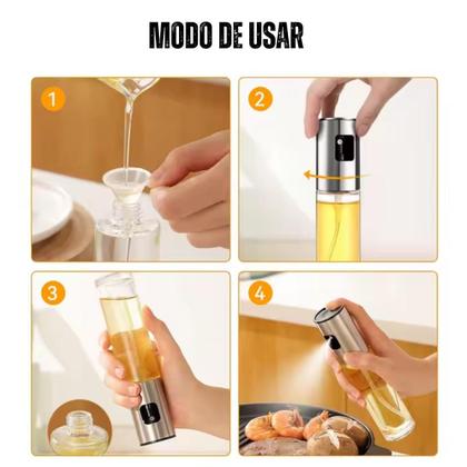 Imagem de Spray Borrifador De Azeite Vinagre Oleo Shoyu Pulverizador de Vidro de 100ml Galheteiro Porta Tempero Culinário Cozinha Gourmet Multiuso Aço Inox