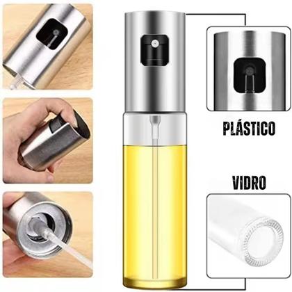 Imagem de Spray Borrifador De Azeite Vinagre Oleo Shoyu Pulverizador de Vidro de 100ml Galheteiro Porta Tempero Culinário Cozinha Gourmet Multiuso Aço Inox