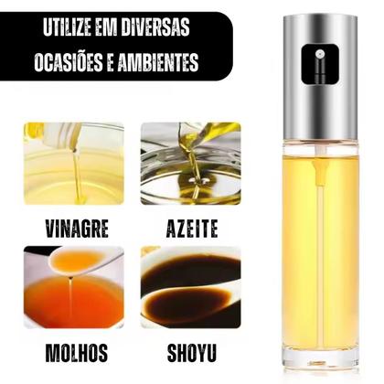 Imagem de Spray Borrifador De Azeite Vinagre Oleo Shoyu Pulverizador de Vidro de 100ml Galheteiro Porta Tempero Culinário Cozinha Gourmet Multiuso Aço Inox